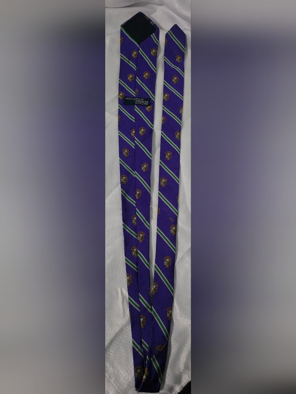 Polo by Ralph Lauren Purple Striped Crest Silk Tie - Picture 2 of 3